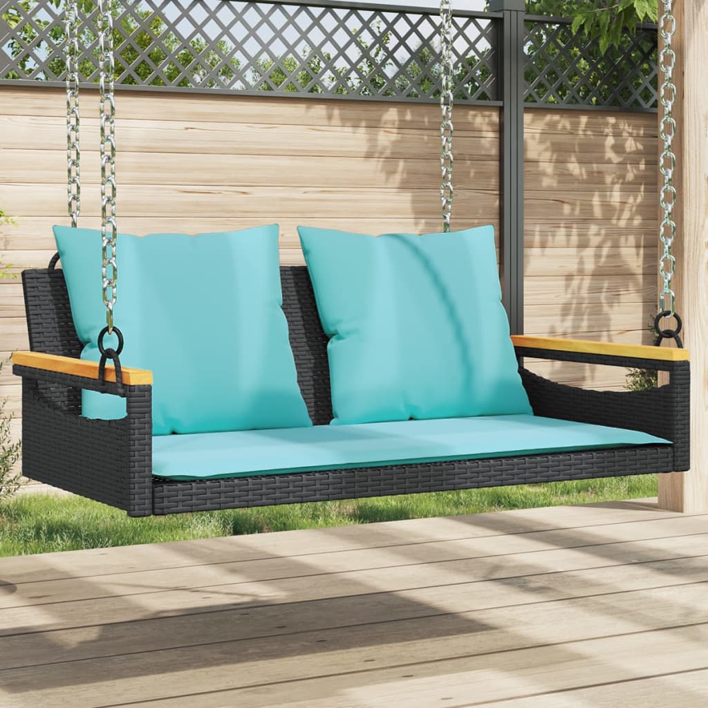 vidaXL Bancă de balansoar cu perne, negru, 109x62x40 cm, poliratan