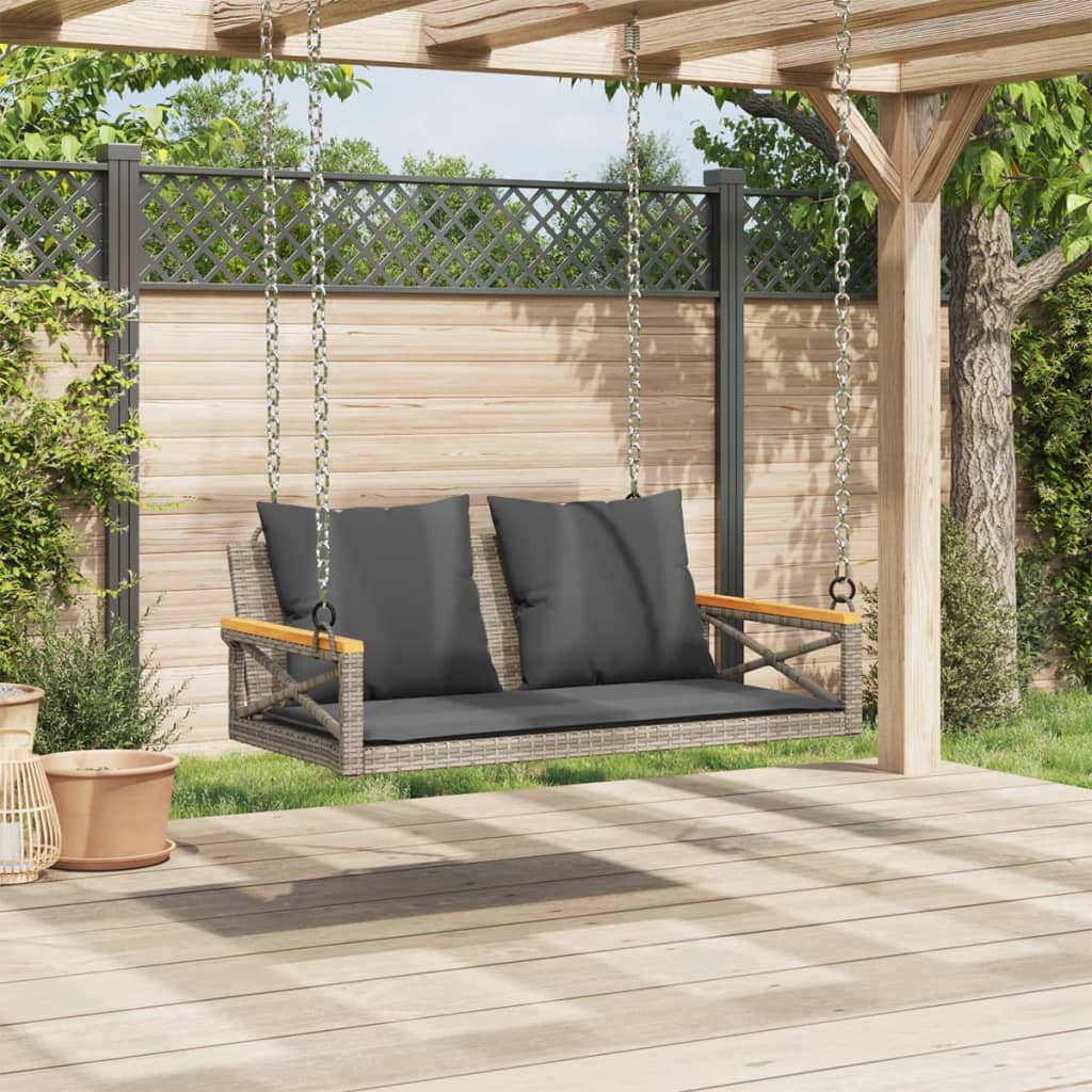 vidaXL Hängebank mit Kissen Grau 109x62x40 cm Poly Rattan