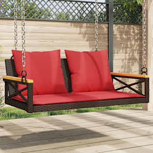 Gugalna klop z blazinami rjava 109x62x40 cm poli ratan