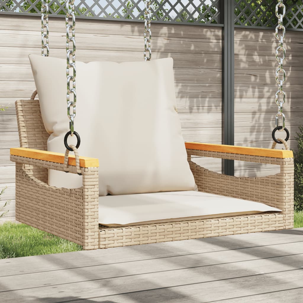 vidaXL Gungbänk med dynor beige 63x62x40 cm konstrotting