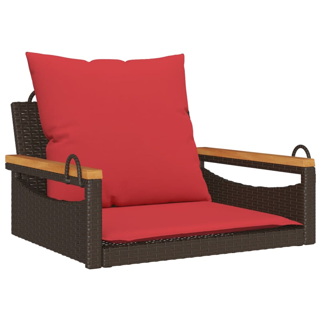 vidaXL Swing Bench with Cushions Brown 63x62x40 cm Poly Rattan-image-8721012466845
