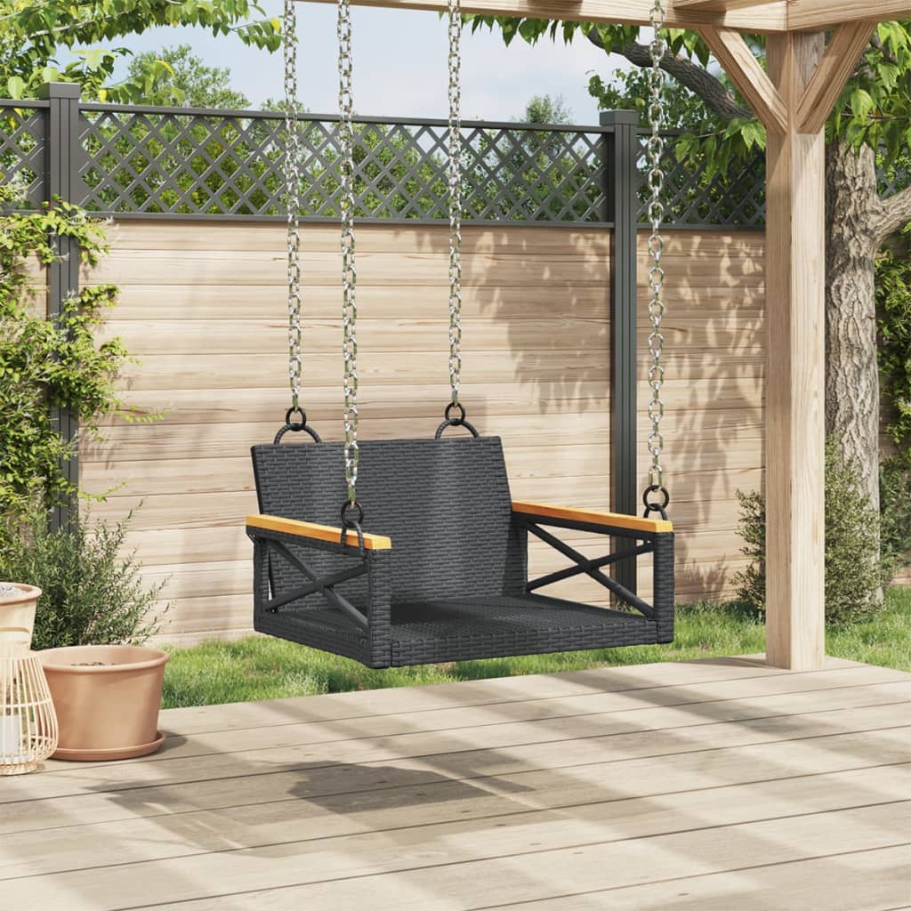vidaXL Schommelbank 63x62x40 cm poly rattan zwart afbeelding