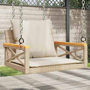 Gugalna klop z blazinami bež 63x62x40 cm poli ratan