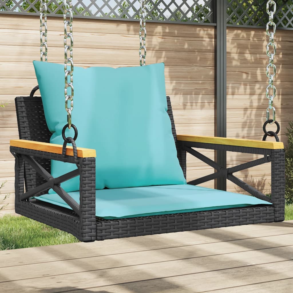 vidaXL Bancă de balansoar cu perne, negru, 63x62x40 cm, poliratan