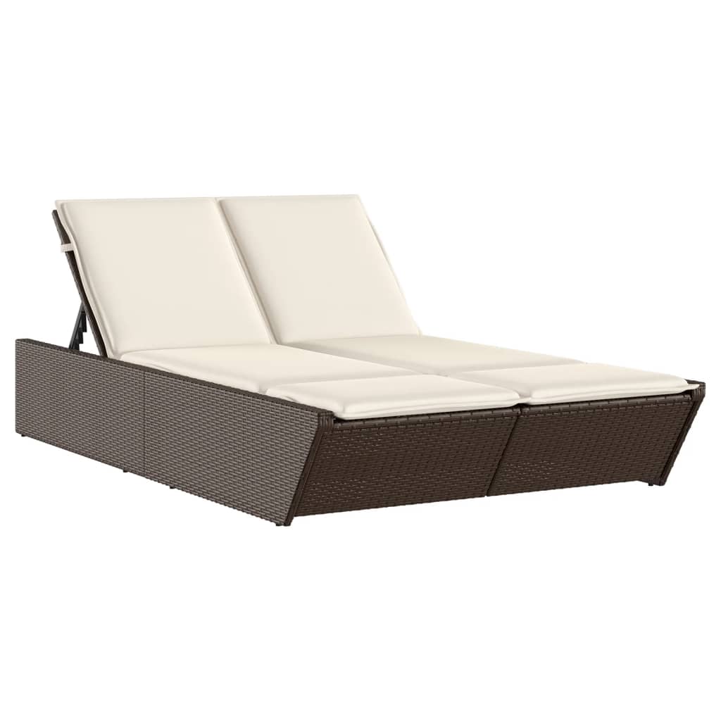 Thumbnail - vidaXL Doppel-Sonnenliege mit Auflagen Braun Poly Rattan