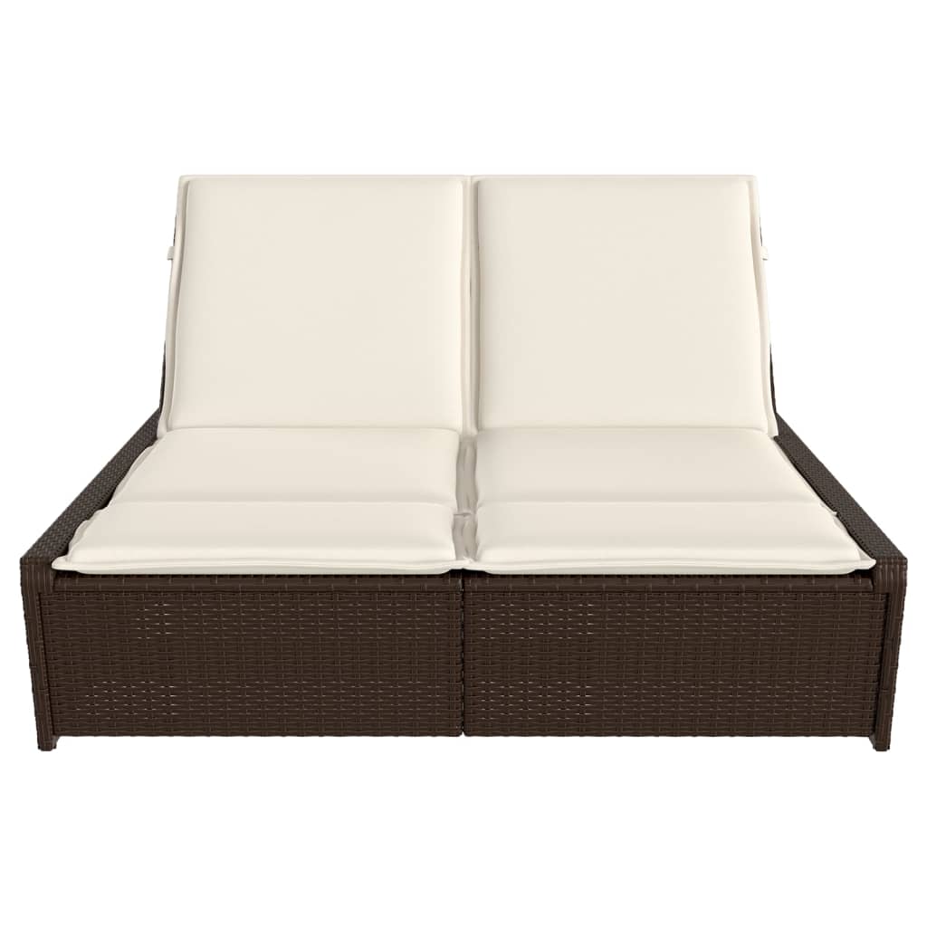 vidaXL Ligbed 2-persoons met kussens poly rattan bruin afbeelding