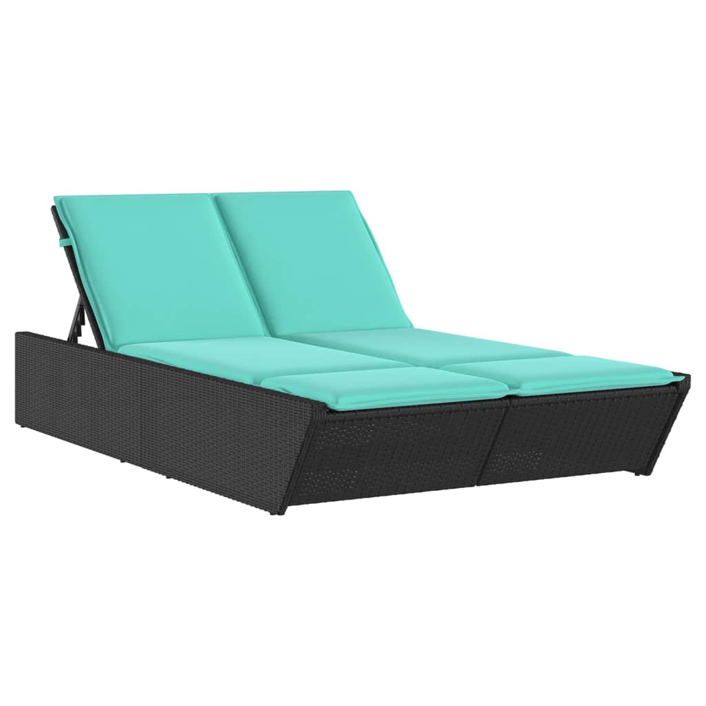 VidaXL Chaise Longue Double Avec Coussins Noir Résine Tressée