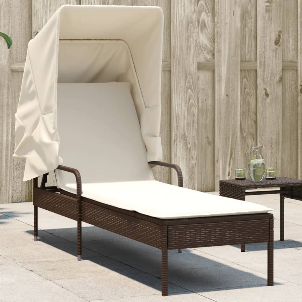 vidaXL Sonnenliege mit Dach Braun Poly Rattan