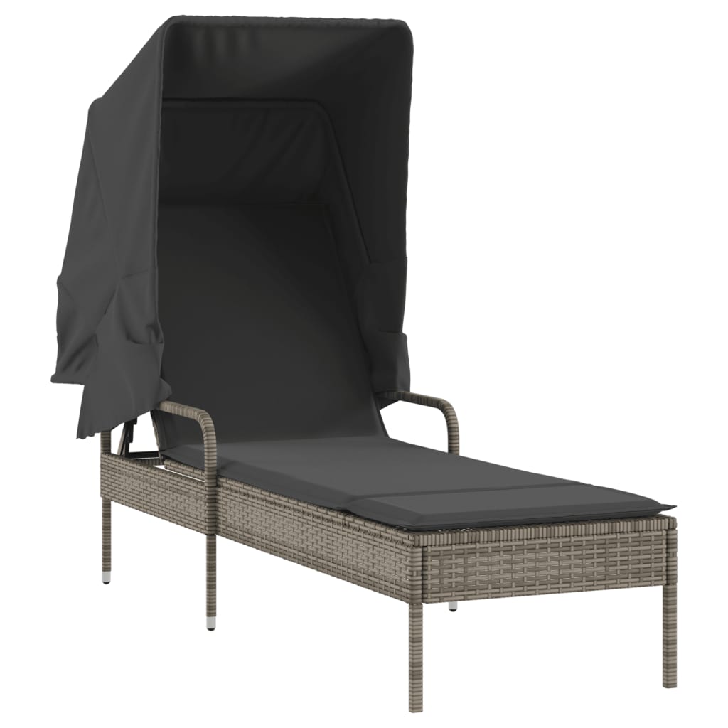 Thumbnail - vidaXL Sonnenliege mit Dach Grau Poly Rattan