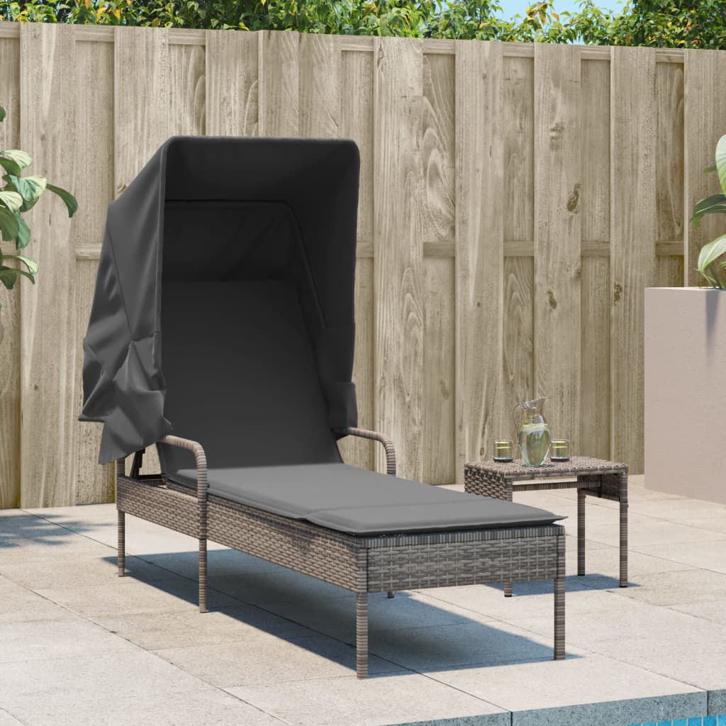 vidaXL Ligbed met luifel poly rattan grijs afbeelding