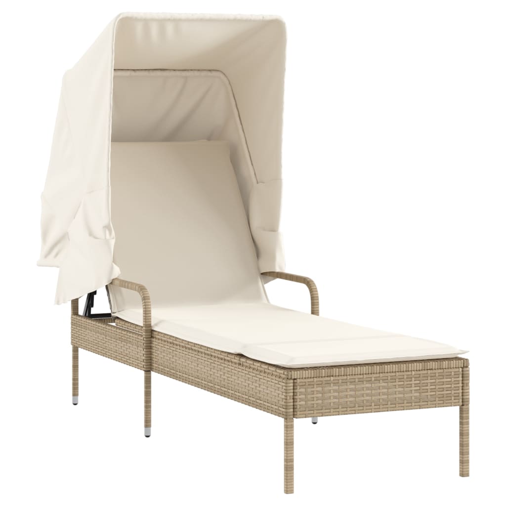 Thumbnail - vidaXL Sonnenliege mit Dach Beige Poly Rattan