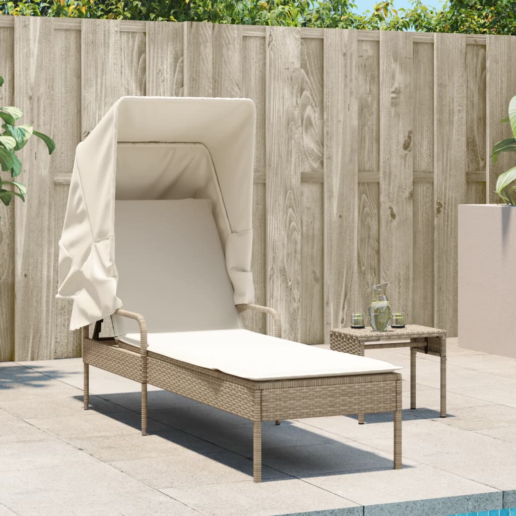 Thumbnail - vidaXL Sonnenliege mit Dach Beige Poly Rattan