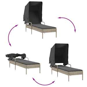Zahradní lehátko se stříškou světle šedé polyratan - obrázek 7