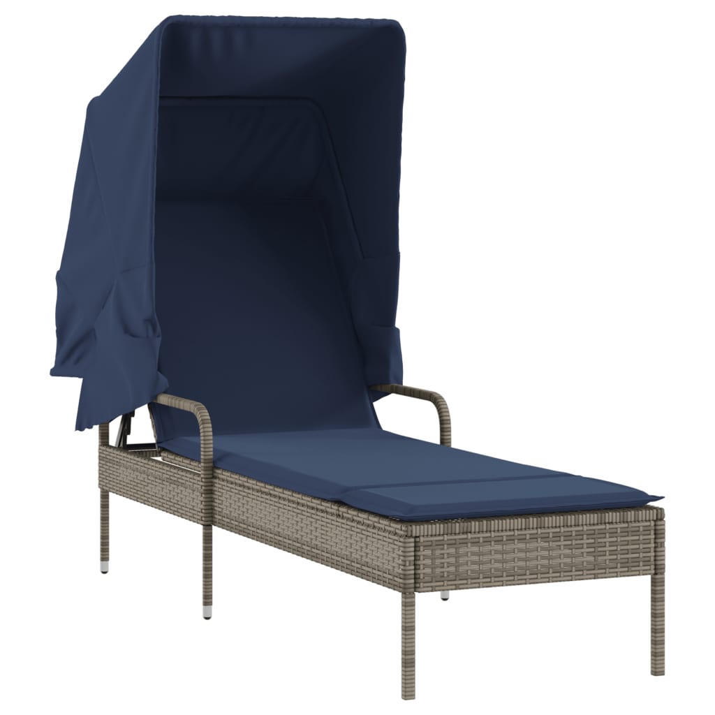 VidaXL Sun Lounger With Canopy Gray Poly Rattan