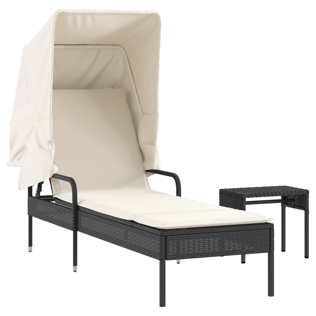 Thumbnail - vidaXL Sonnenliege mit Dach und Tisch Schwarz Poly Rattan