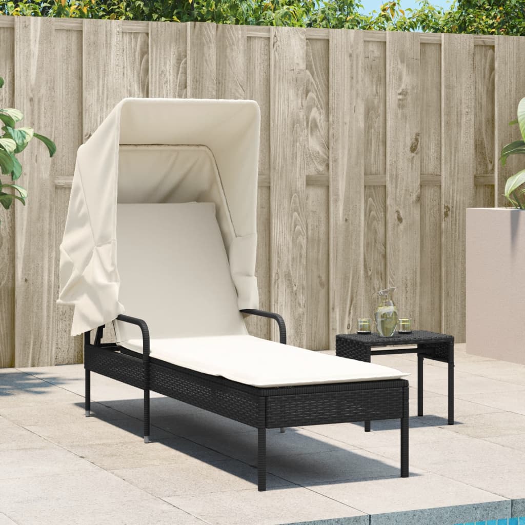 Thumbnail - vidaXL Sonnenliege mit Dach und Tisch Schwarz Poly Rattan
