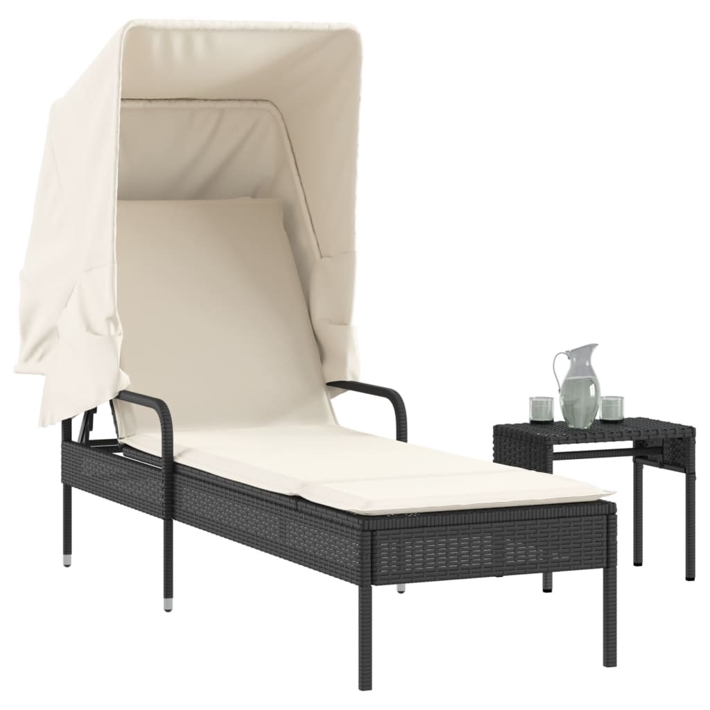 Thumbnail - vidaXL Sonnenliege mit Dach und Tisch Schwarz Poly Rattan