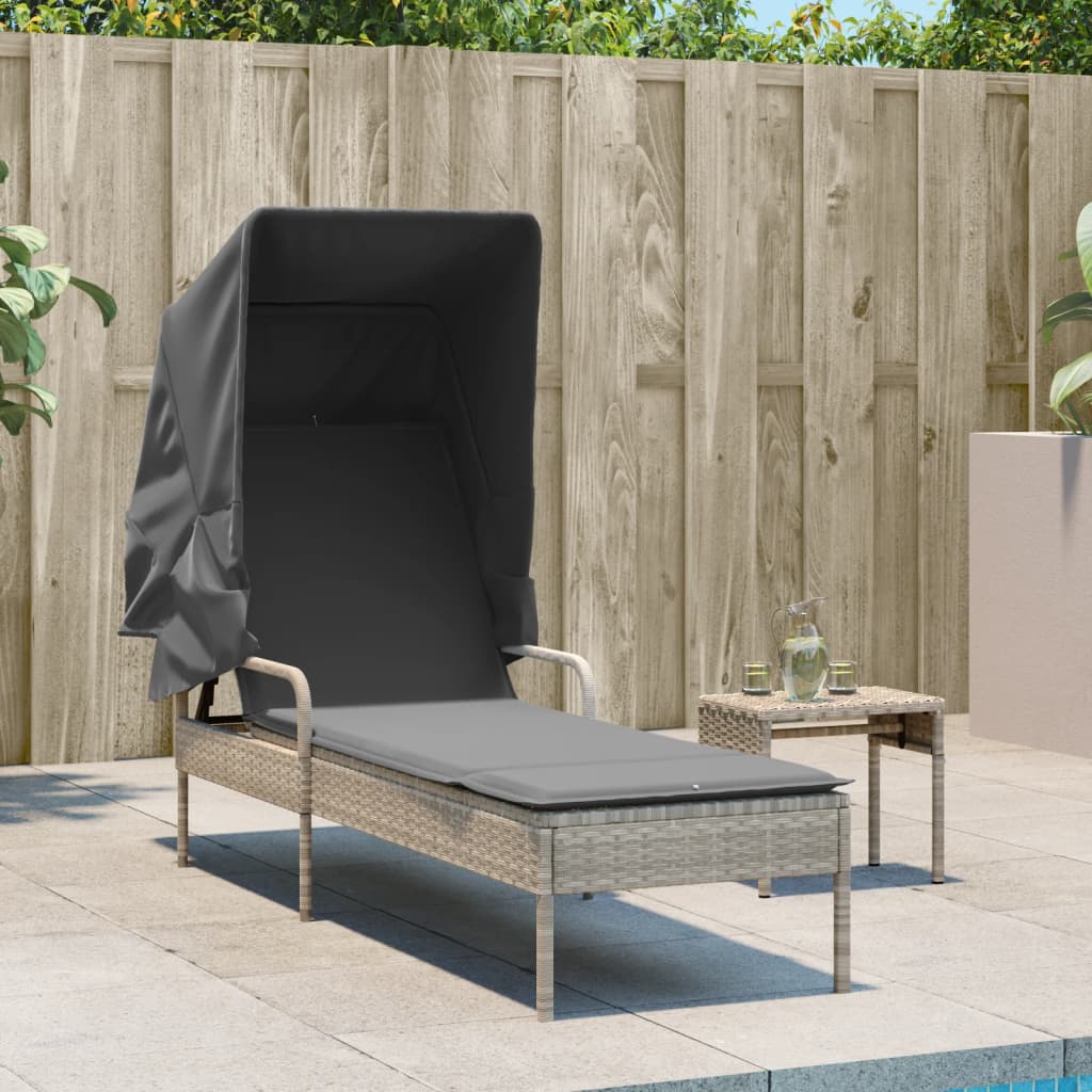 Thumbnail - vidaXL Sonnenliege mit Dach und Tisch Hellgrau Poly Rattan