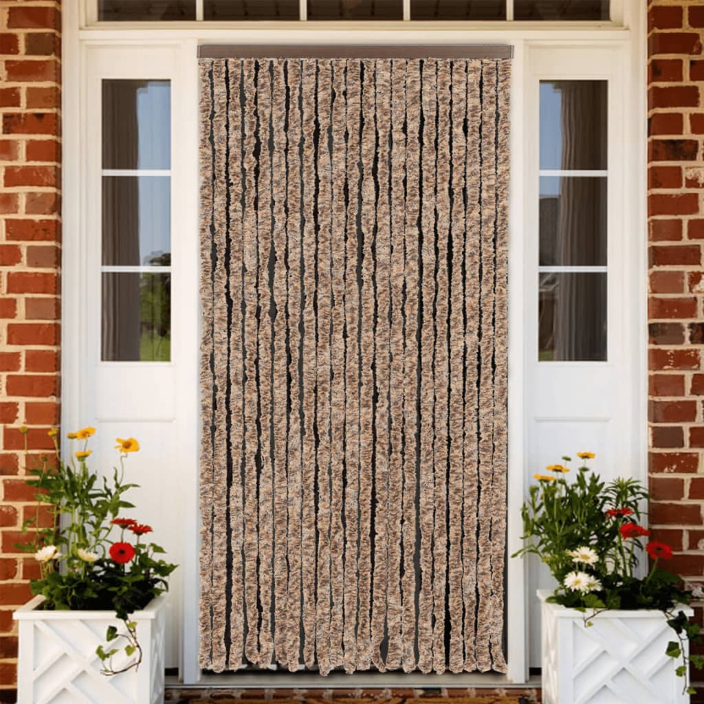 Fliegenvorhang Beige und Dunkelbraun 90×220 cm Chenille