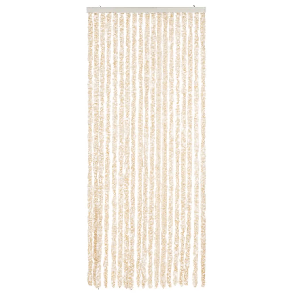 vidaXL Vliegengordijn 56x185 cm chenille beige en wit afbeelding