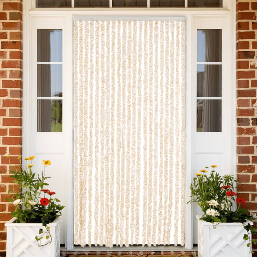 Fliegenvorhang Beige und Weiß 90×200 cm Chenille