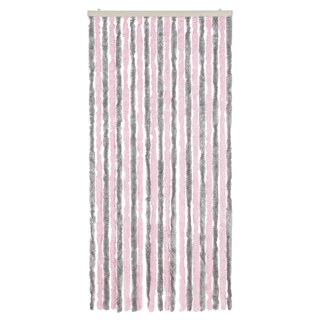 vidaXL Vliegengordijn 90x220 cm chenille zilvergrijs en roze afbeelding
