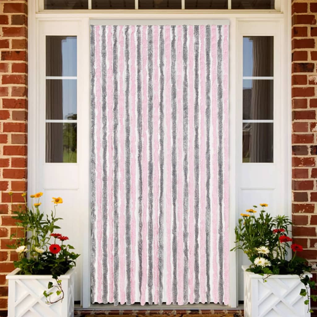 vidaXL Fliegenvorhang Silbergrau und Rosa 100x200 cm Chenille