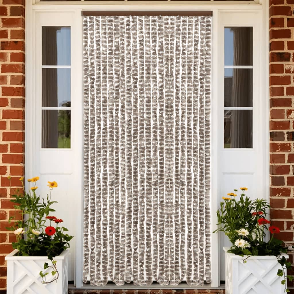 vidaXL Rideau anti-mouches taupe et blanc 56x200 cm chenille