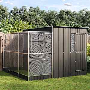 Ptičja voliera s podaljškom srebrna 290x303x216 cm jeklo