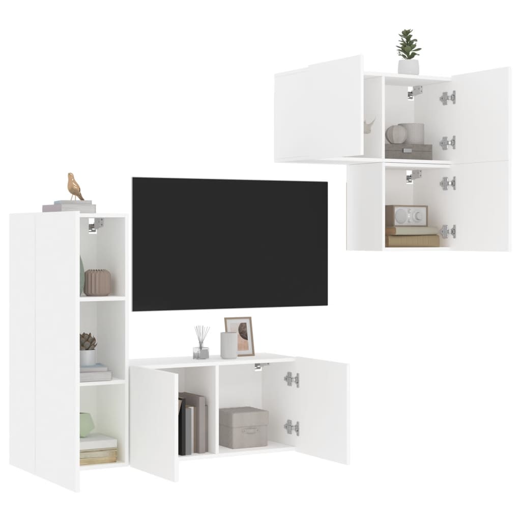 8: vidaXL tv-møbel til væg 4 dele konstrueret træ hvid