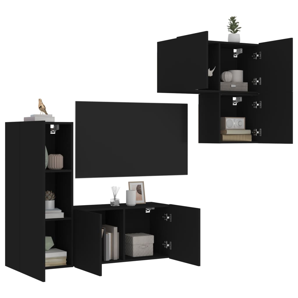 4dílná obývací stěna černá kompozitní dřevo