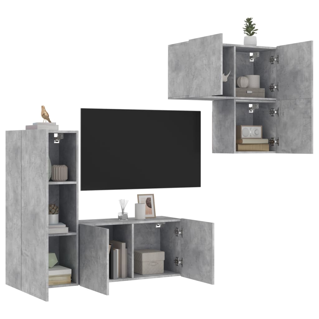 6: vidaXL tv-møbel til væg 4 dele konstrueret træ betongrå