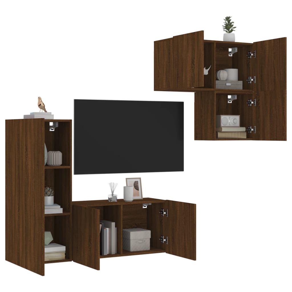 4dílná obývací stěna hnědý dub kompozitní dřevo