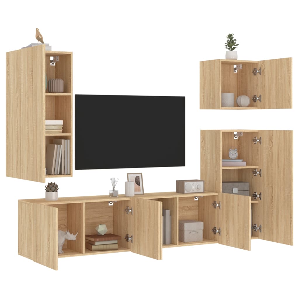 vidaXL tv-møbel til væg 5 dele konstrueret træ sonoma-eg