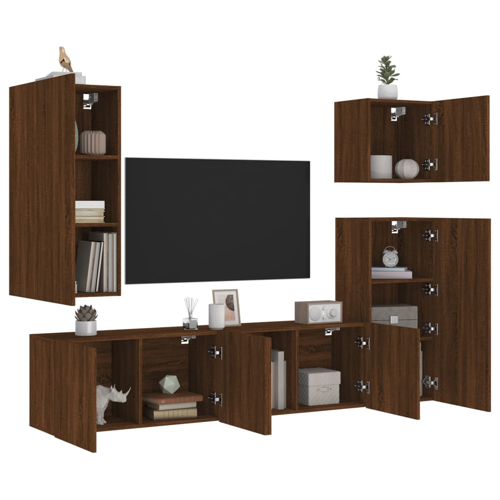 5dílná obývací stěna hnědý dub kompozitní dřevo