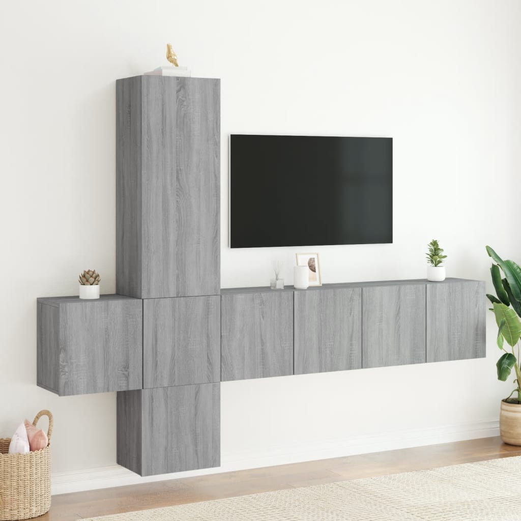 vidaXL 5-delige Tv-wandmeubelset grijs sonoma eikenkleurig