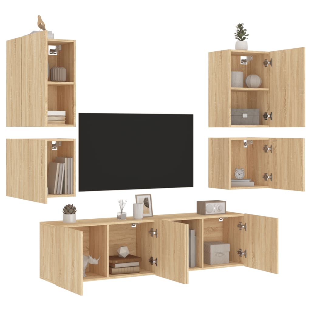 vidaXL tv-møbel til væg 6 dele konstrueret træ sonoma-eg