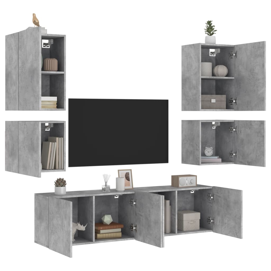 6dílná obývací stěna betonově šedá kompozitní dřevo