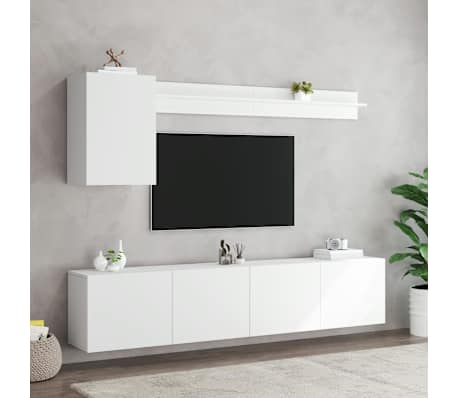 vidaXL tv-m&oslash;bel til v&aelig;g 5 dele konstrueret tr&aelig; hvid