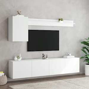 vidaXL tv-m&oslash;bel til v&aelig;g 5 dele konstrueret tr&aelig; hvid