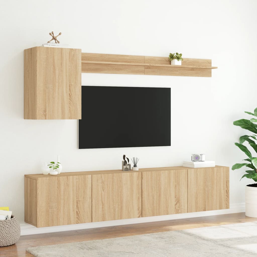 vidaXL 5-delige Tv-wandmeubelset bewerkt hout sonoma eikenkleurig