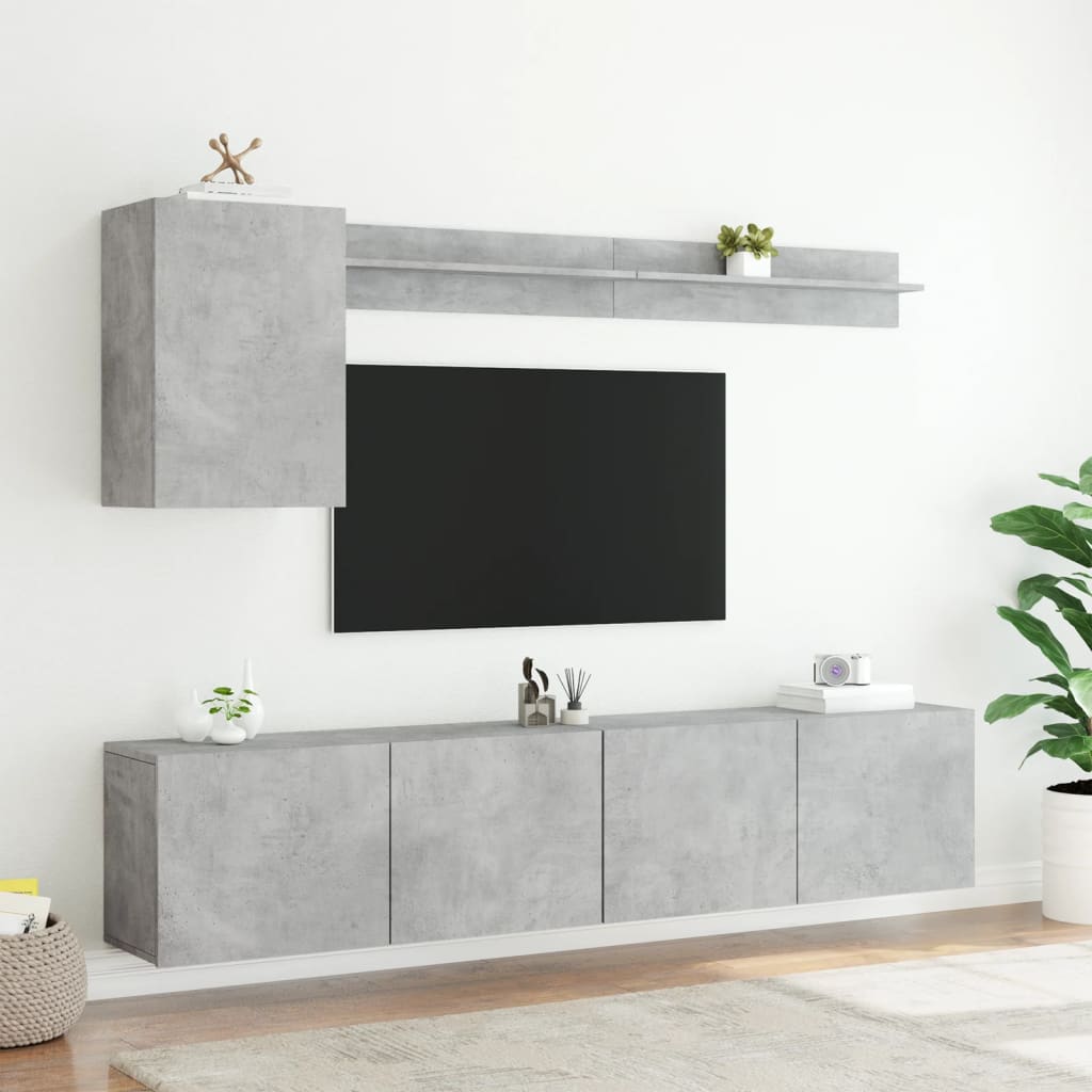 vidaXL 5-delige Tv-wandmeubelset bewerkt hout betongrijs afbeelding