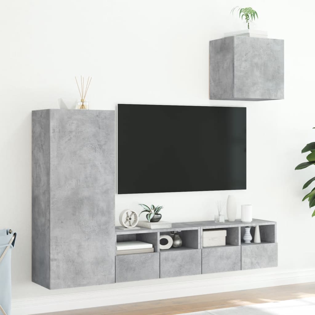 vidaXL 4-delige Tv-wandmeubelset bewerkt hout betongrijs