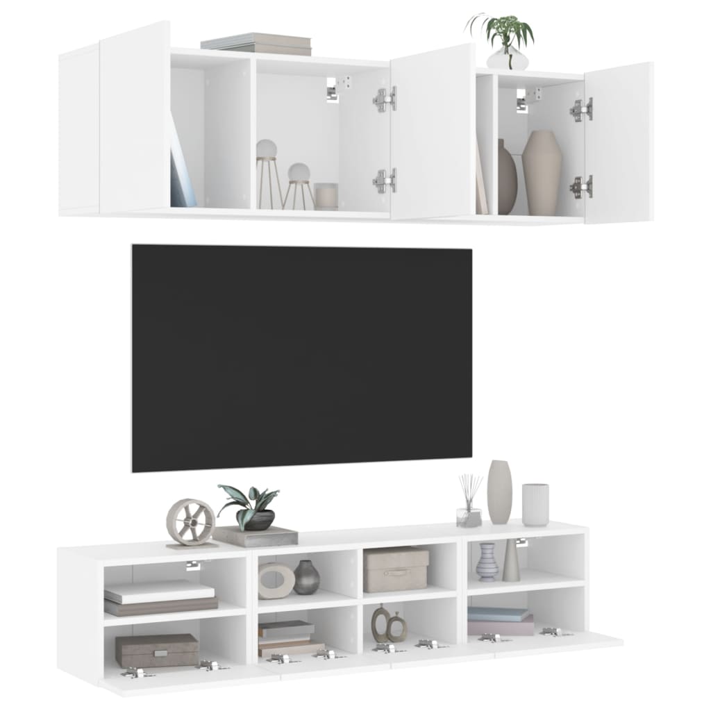 vidaXL Unități TV de perete, 5 piese, alb, lemn prelucrat