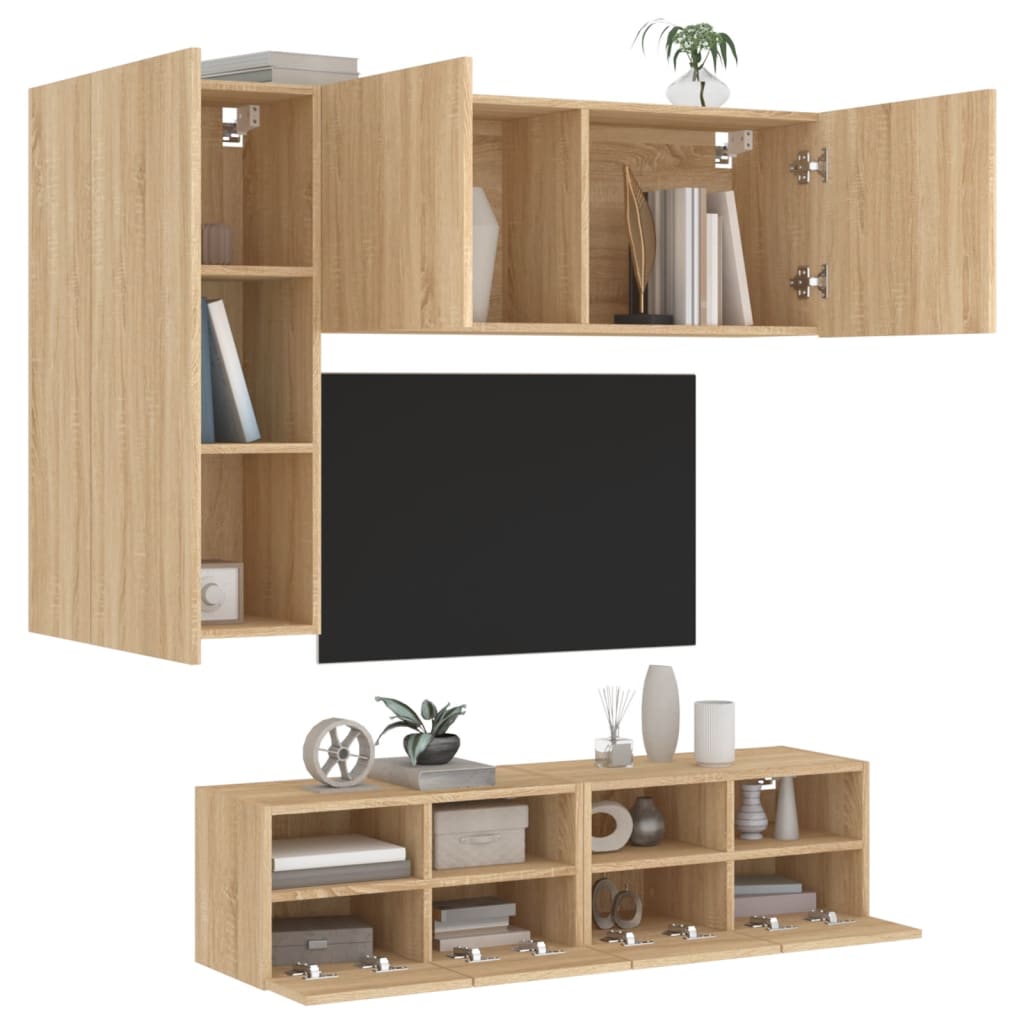 vidaXL tv-møbel til væg 4 dele konstrueret træ sonoma-eg