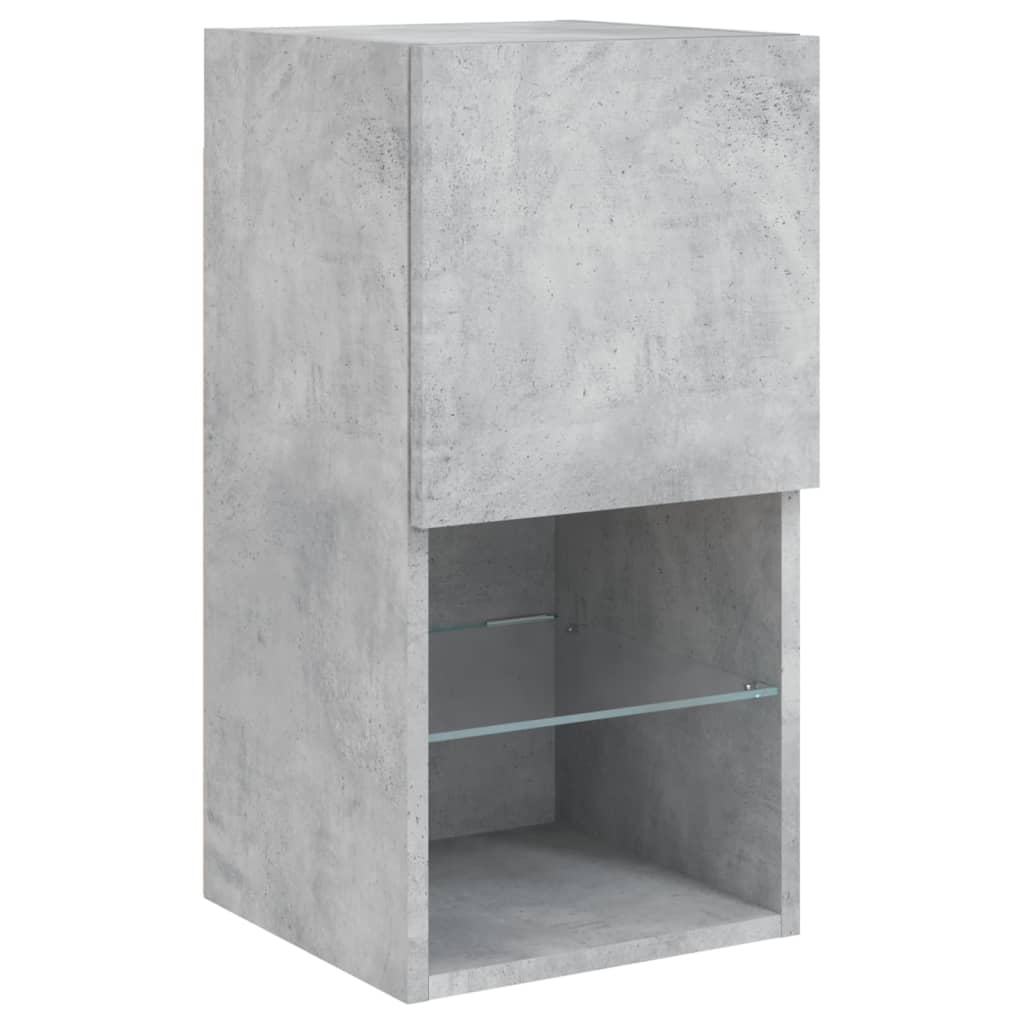 Comode TV de perete cu lumini LED, 4 piese, gri beton