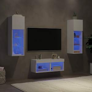 Stenske TV omarice z LED lučkami 4 kosi bela