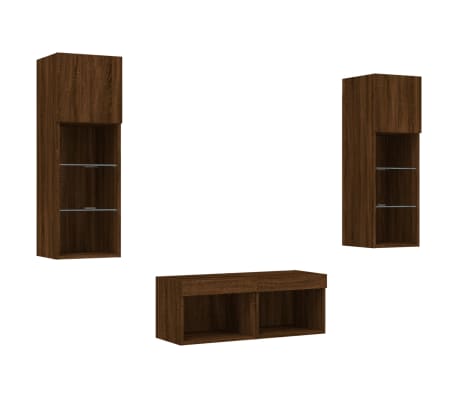 vidaXL Meuble TV muraux 4 pcs avec lumi&egrave;res LED ch&ecirc;ne marron