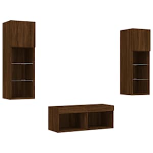 vidaXL Meuble TV muraux 4 pcs avec lumi&egrave;res LED ch&ecirc;ne marron