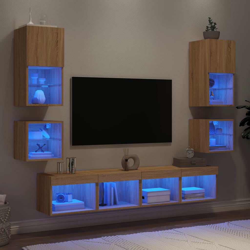 8dílná obývací stěna s LED dub sonoma kompozitní dřevo